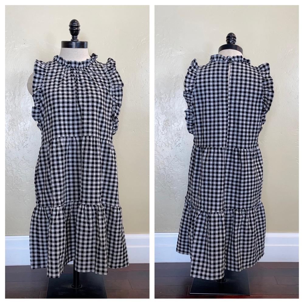 Maeve by Anthropologie Lida Gingham Ruffled Dress Black White Size Medium